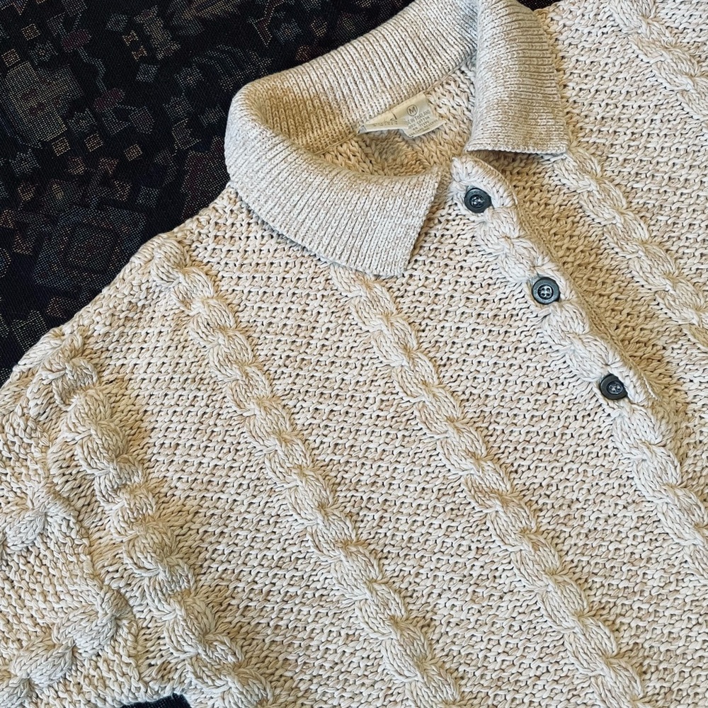 VINTAGE Cotton Henley Sweater - Picture 3 of 6